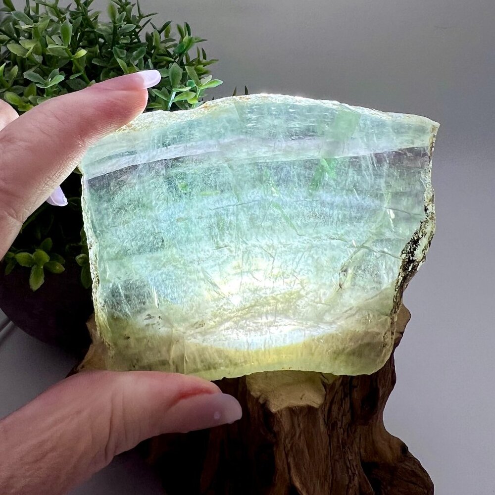 Natural Green Rainbow Fluorite Crystal Slab Rough stone healing rainbows